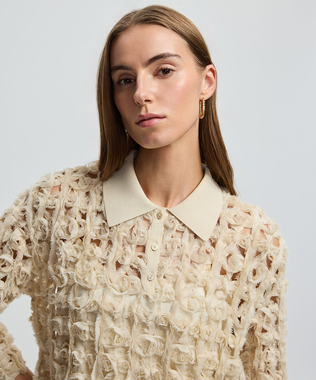 Zoomed Contrast Collar Textured Shirt