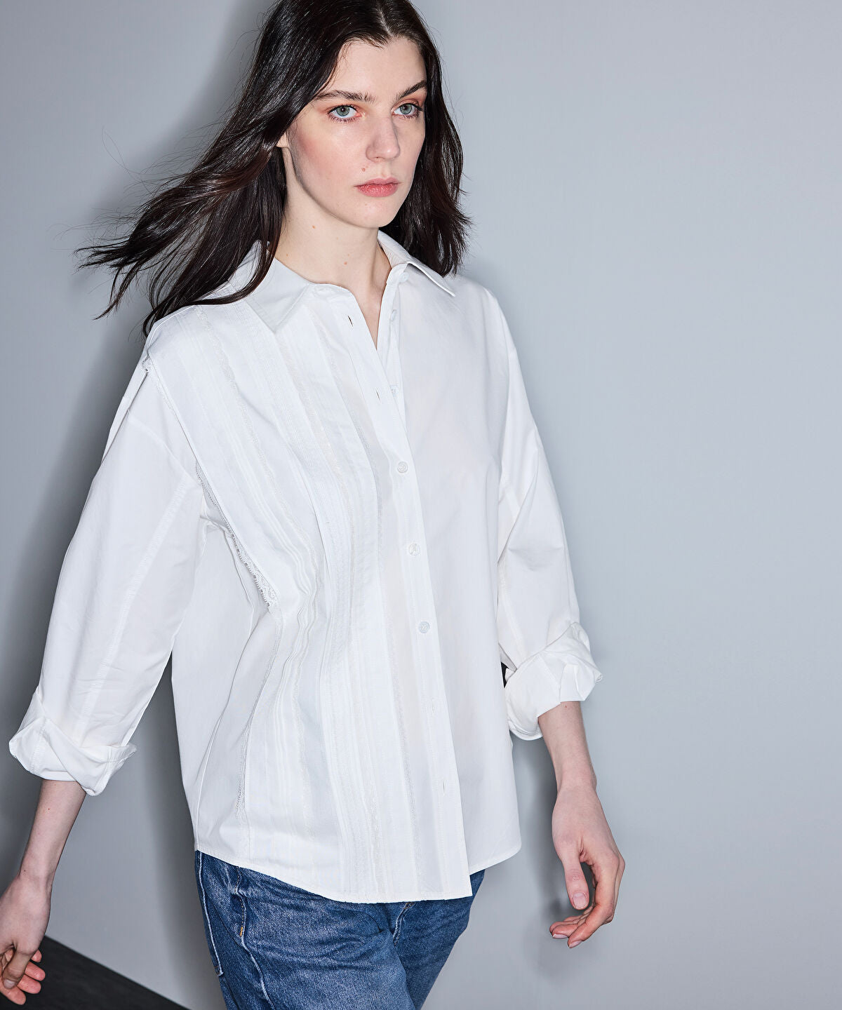 Zoomed Lace Trim Mixed Media Shirt