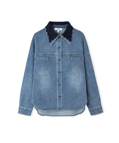 Crochet Collar Denim Shirt