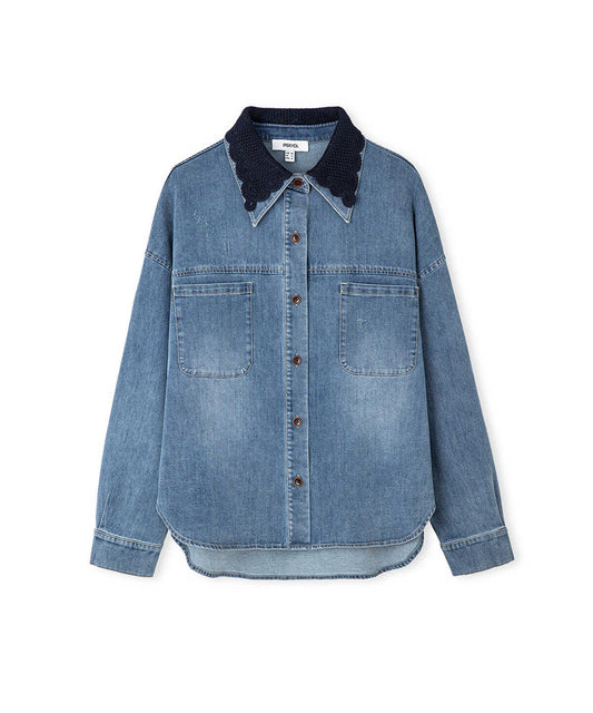 Crochet Collar Denim Shirt