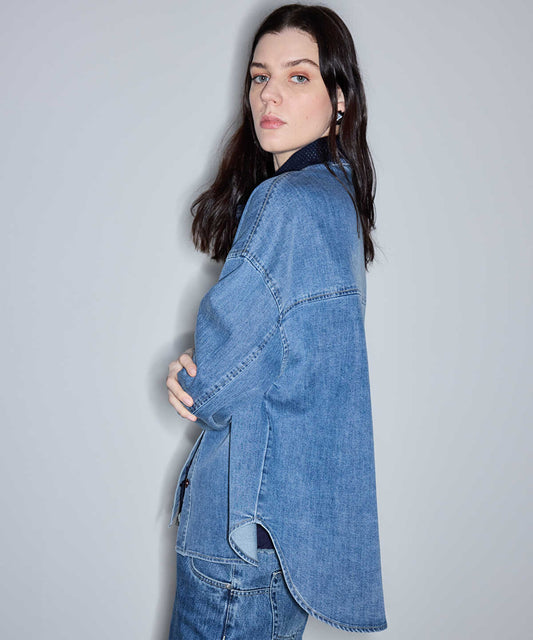 Crochet Collar Denim Shirt