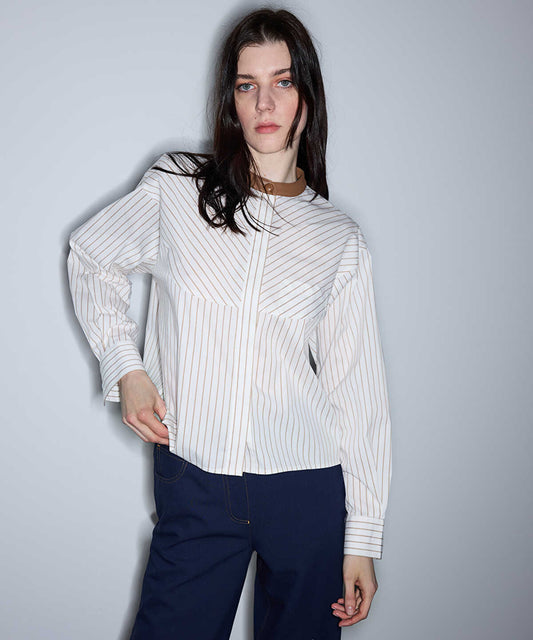 Contrast Collar Striped Shirt