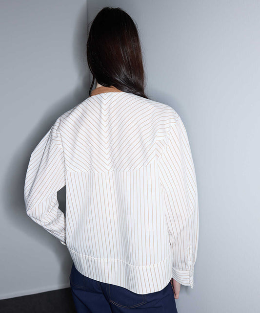 Contrast Collar Striped Shirt