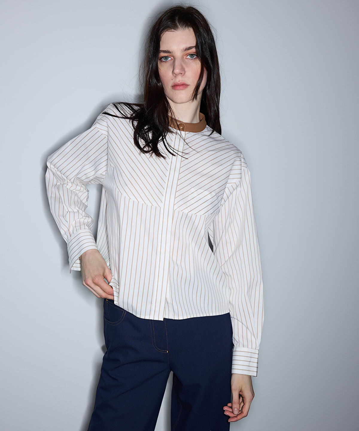 Zoomed Contrast Collar Striped Shirt