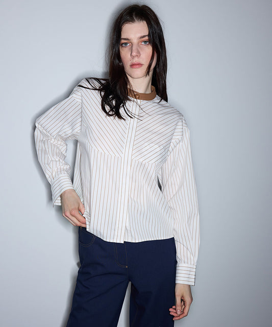 Contrast Collar Striped Shirt