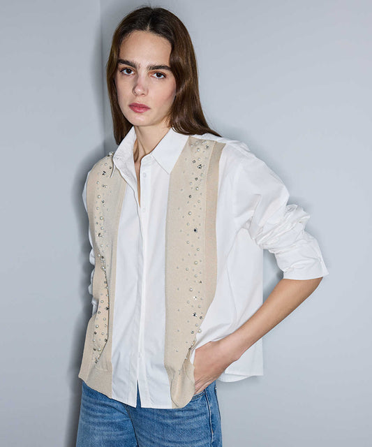 Embellished Mixed Media Shirt 