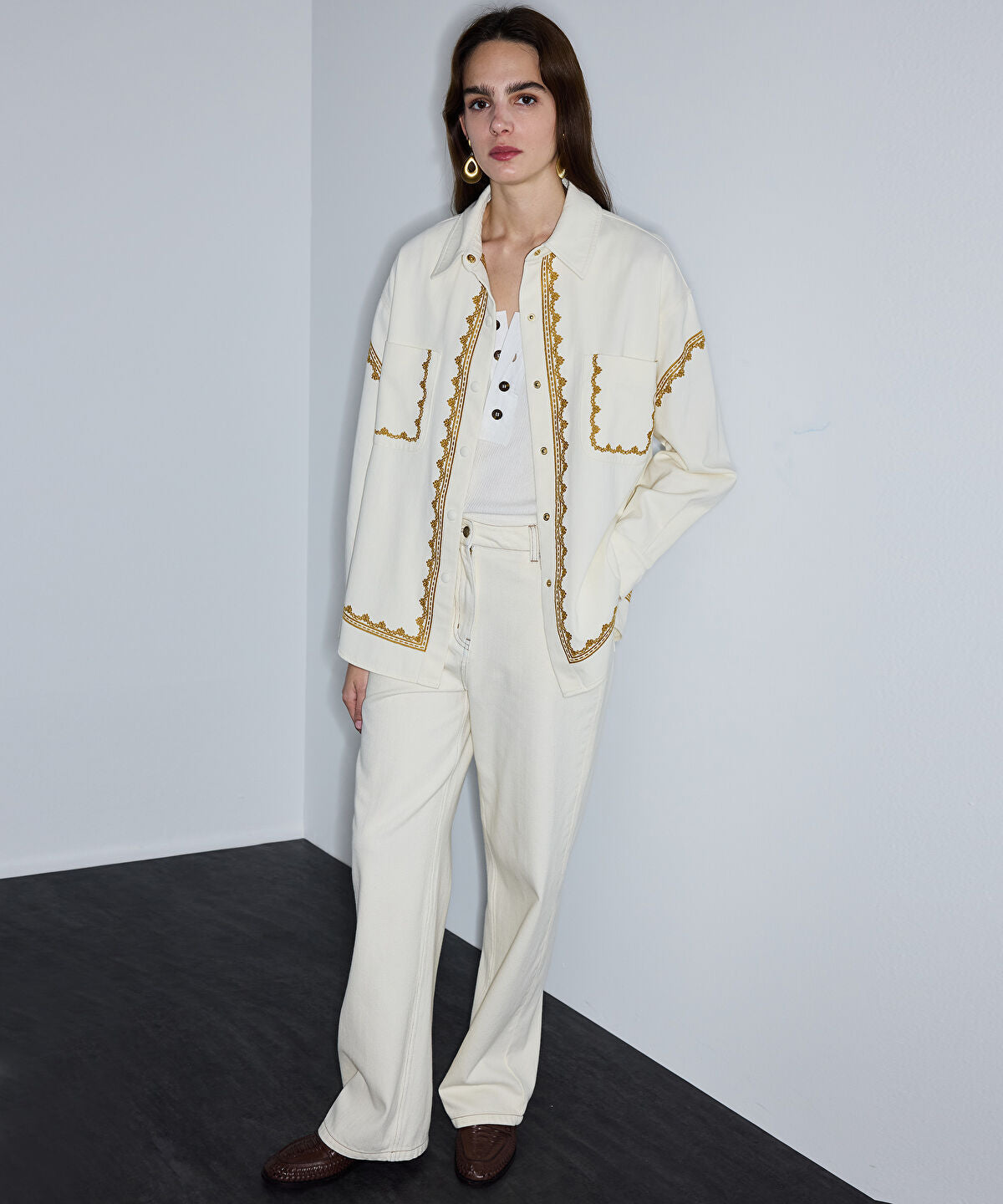 Embroidered Shirt Jacket