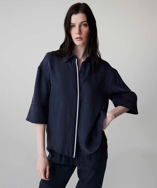 Rhinestone Embellished Contrast Piped Shirt