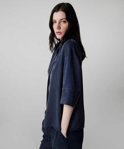 Rhinestone Embellished Contrast Piped Shirt