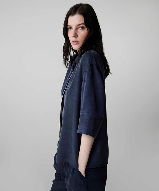 Rhinestone Embellished Contrast Piped Shirt