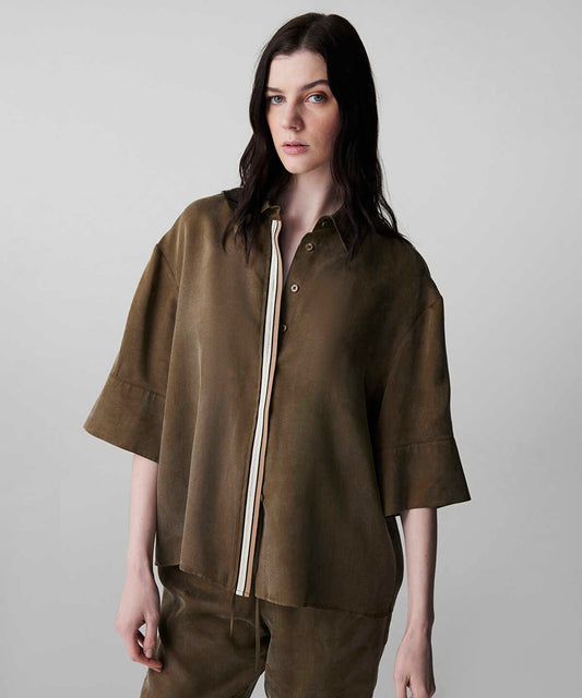 Rhinestone Embellished Contrast Piped Shirt