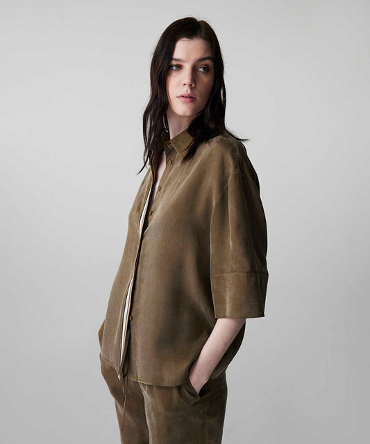 Rhinestone Embellished Contrast Piped Shirt