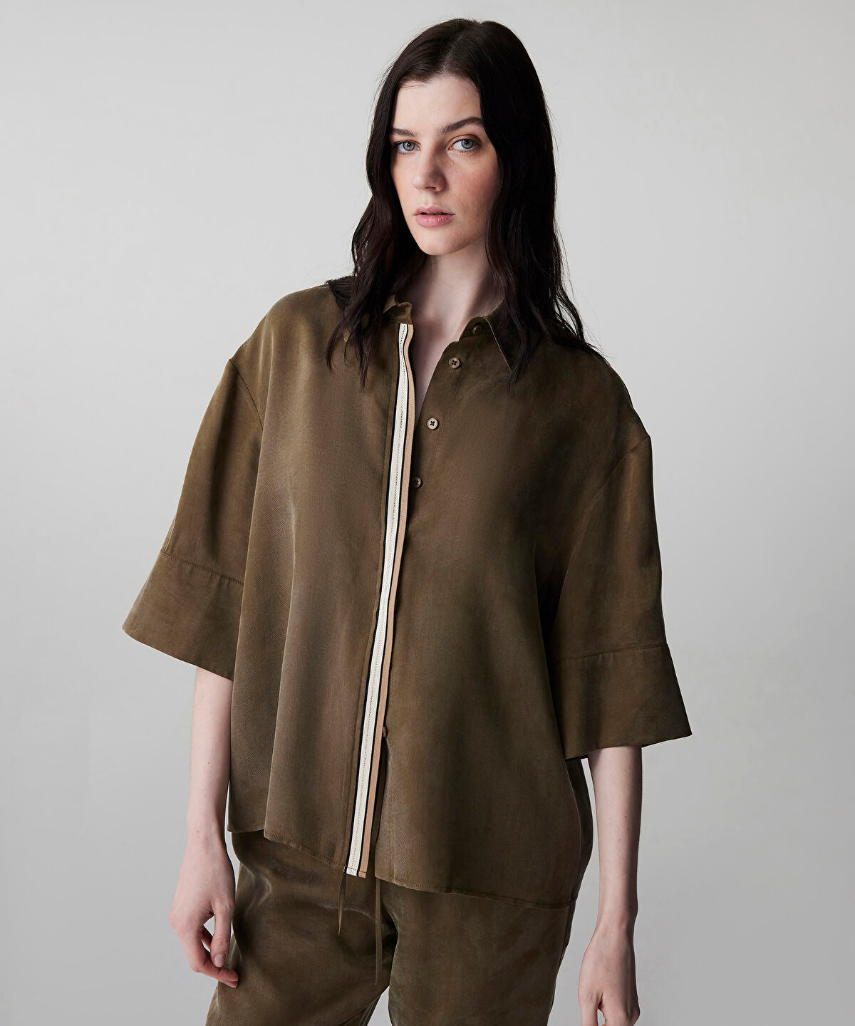 Rhinestone Embellished Contrast Piped Shirt
