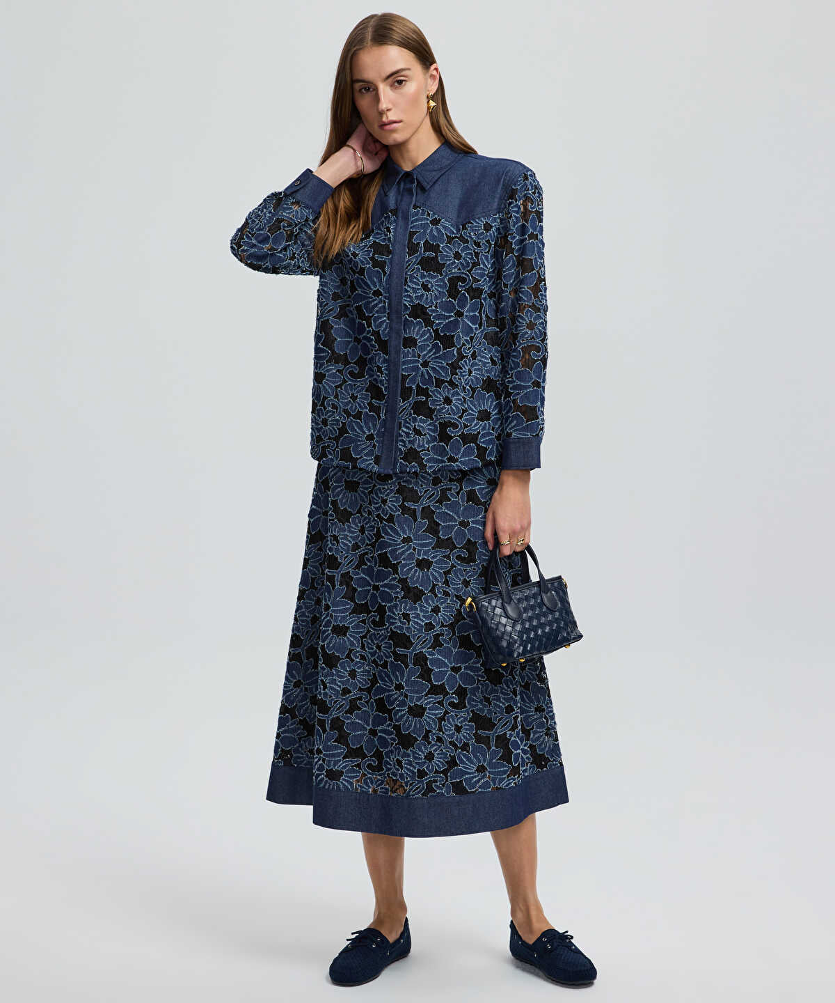 Zoomed Floral Lace Denim Shirt