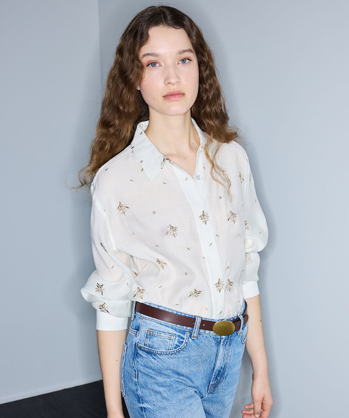 Zoomed Contrast Embroidered Shirt