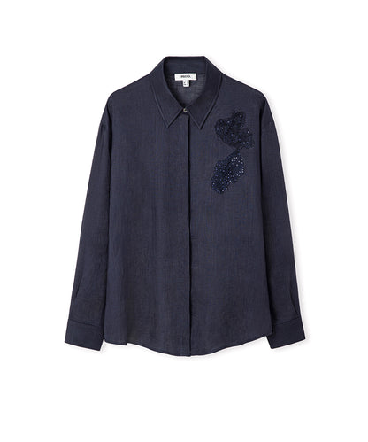 Linen Shirt with Lace Applique
