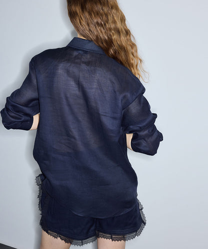 Linen Shirt with Lace Applique