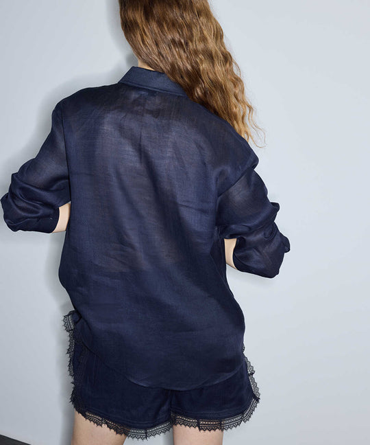 Linen Shirt with Lace Applique