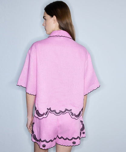 Linen Shirt with Contrast Embroidery