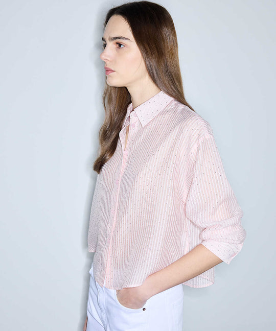 Rhinestone Embellished Striped Shirt