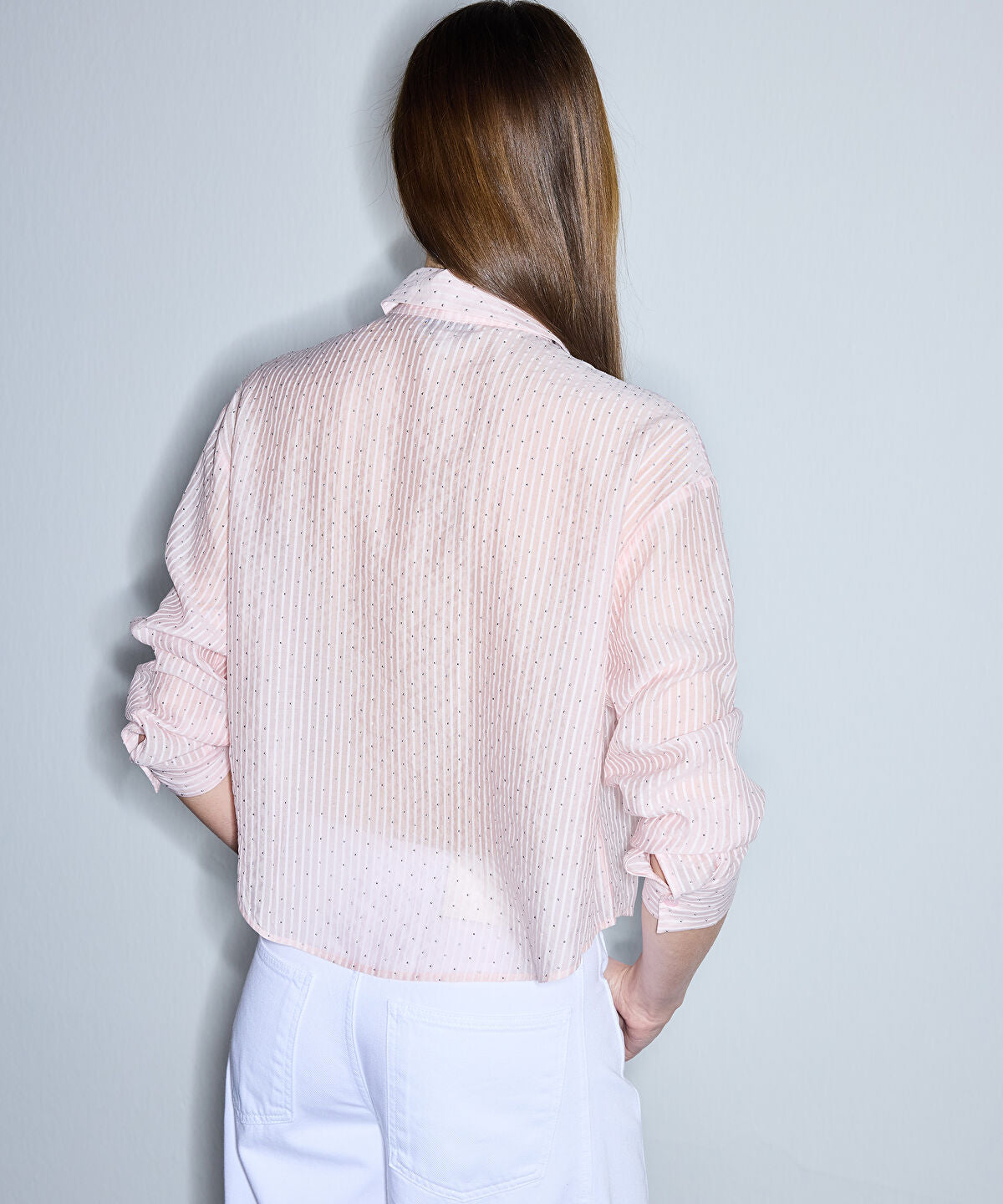 Zoomed Rhinestone Embellished Striped Shirt