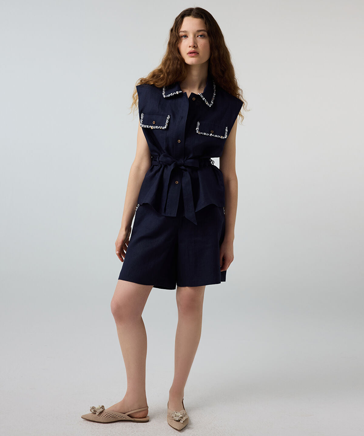 Zoomed Embellished Linen Shirt