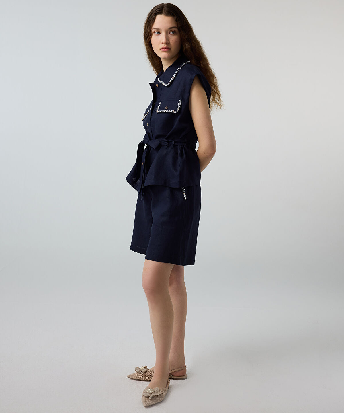 Zoomed Embellished Linen Shirt