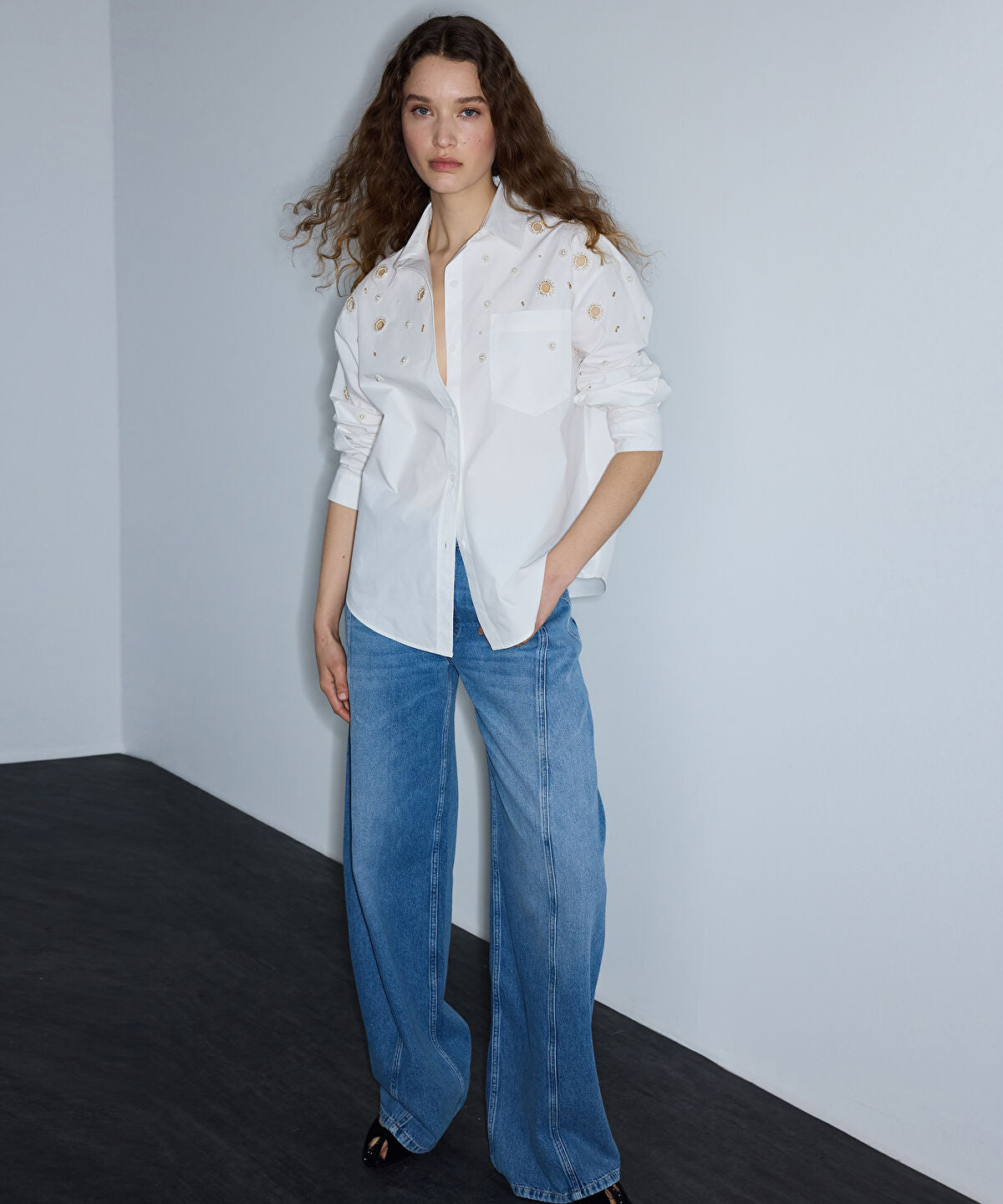 Zoomed Embroidered Cutout Poplin Shirt