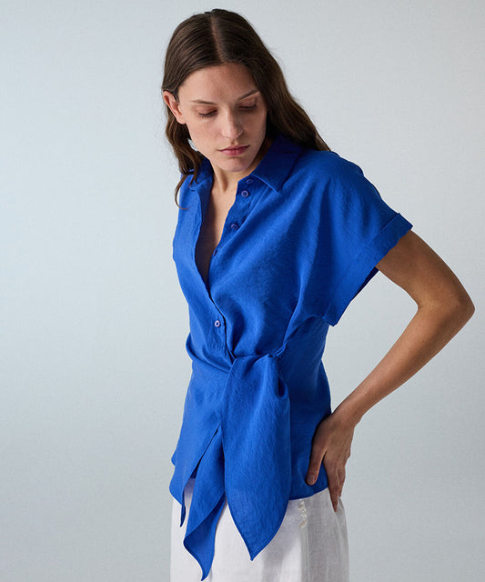 Asymmetric Tie Waist Shirt
