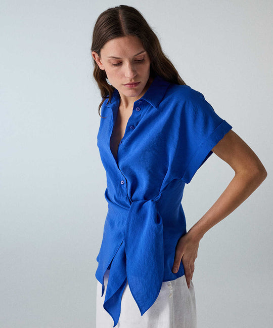 Asymmetric Tie Waist Shirt