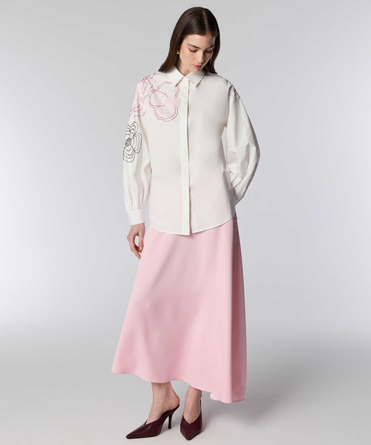 Floral Embroidered Poplin Shirt