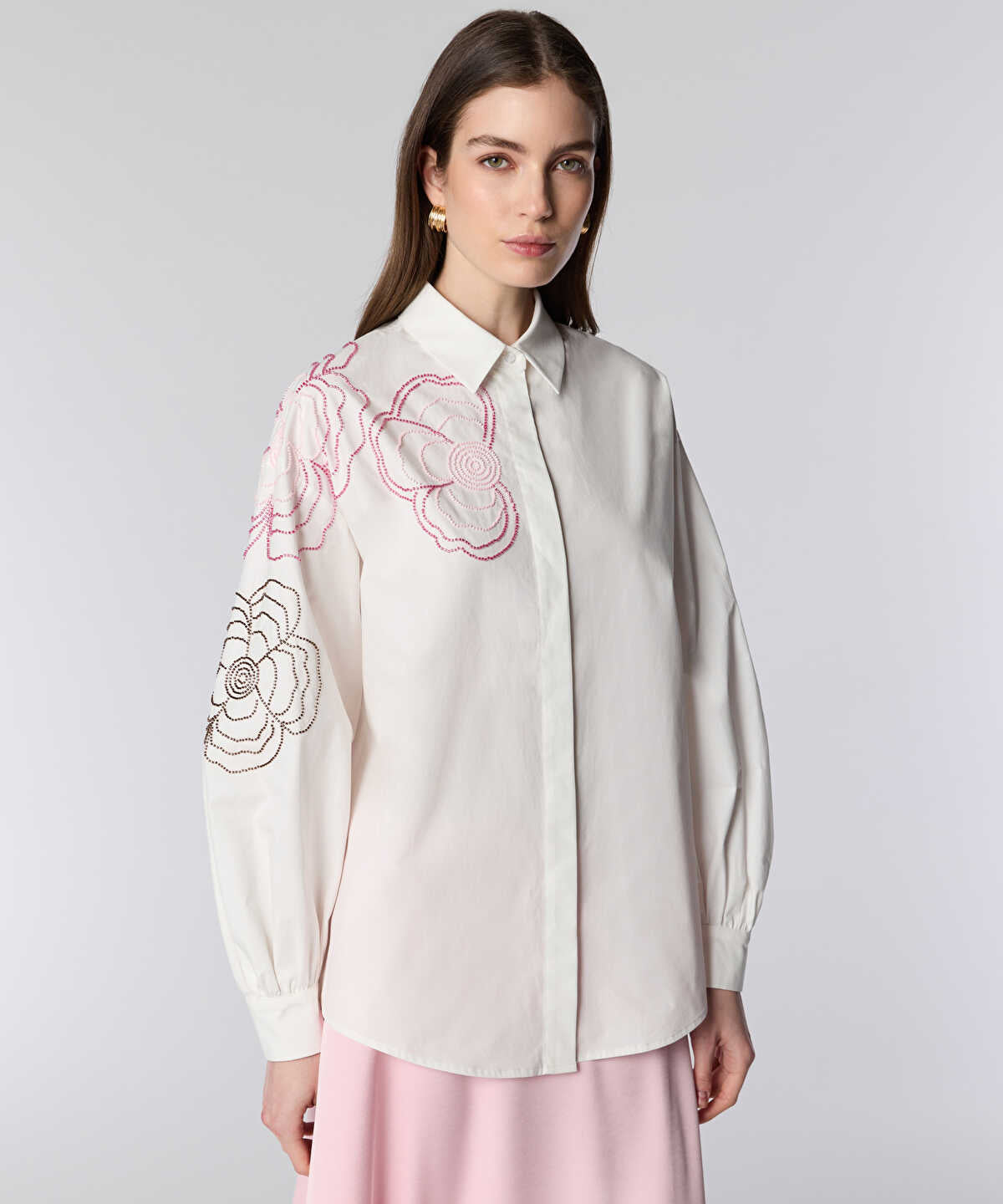 Floral Embroidered Poplin Shirt