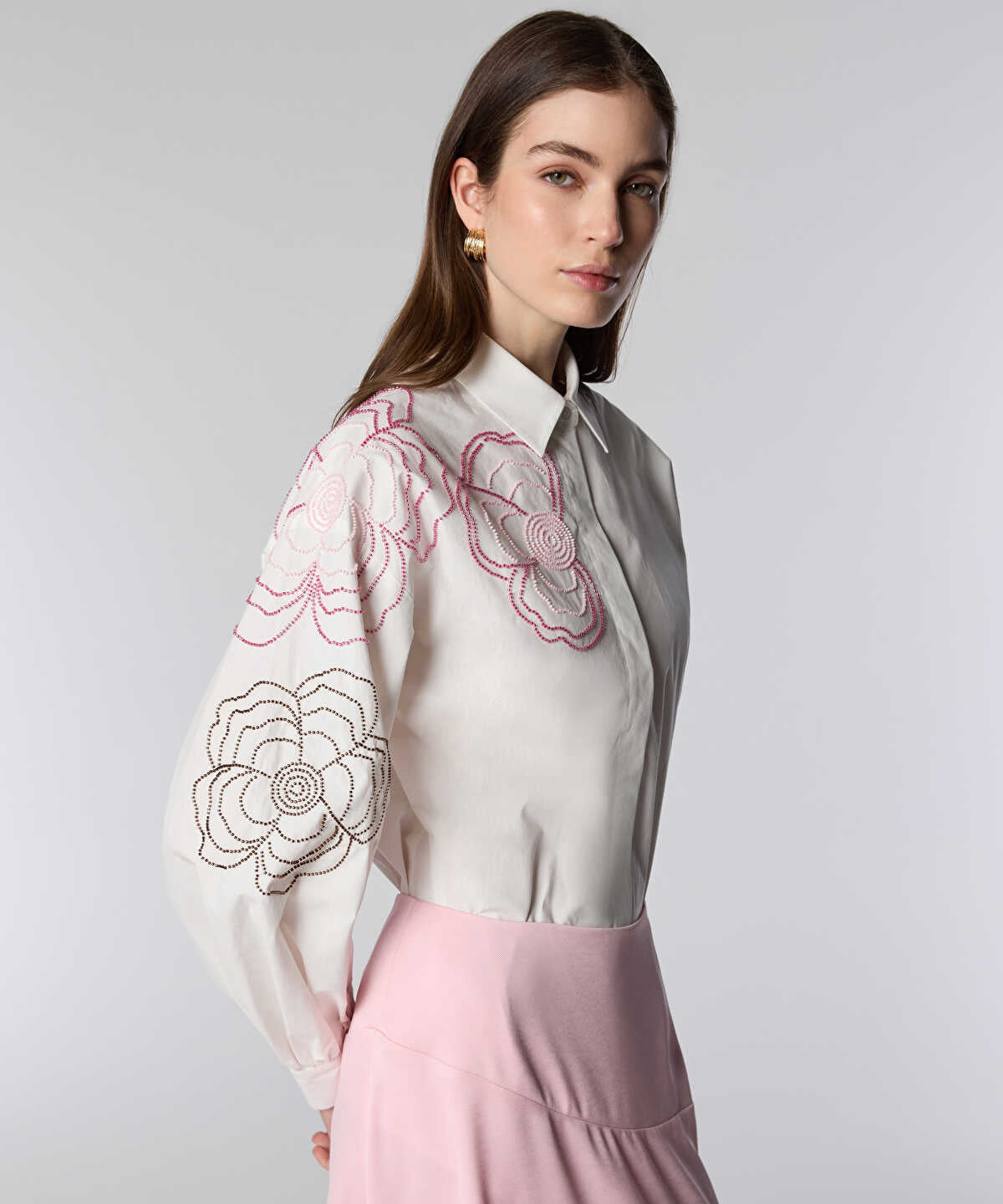 Floral Embroidered Poplin Shirt