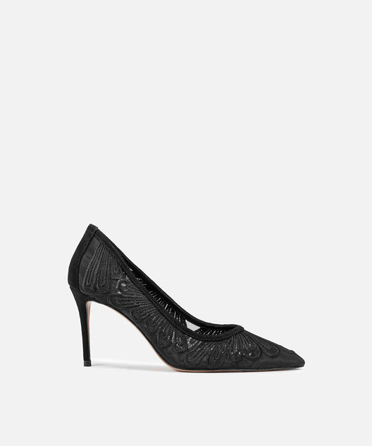 Embroidered Pointed-Toe Heels
