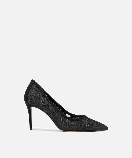 Embroidered Pointed-Toe Heels