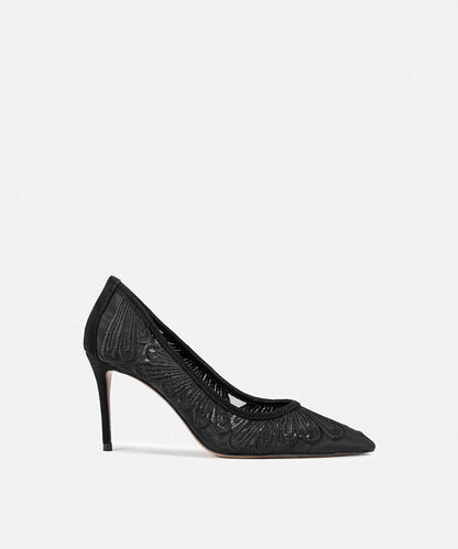Embroidered Pointed-Toe Heels