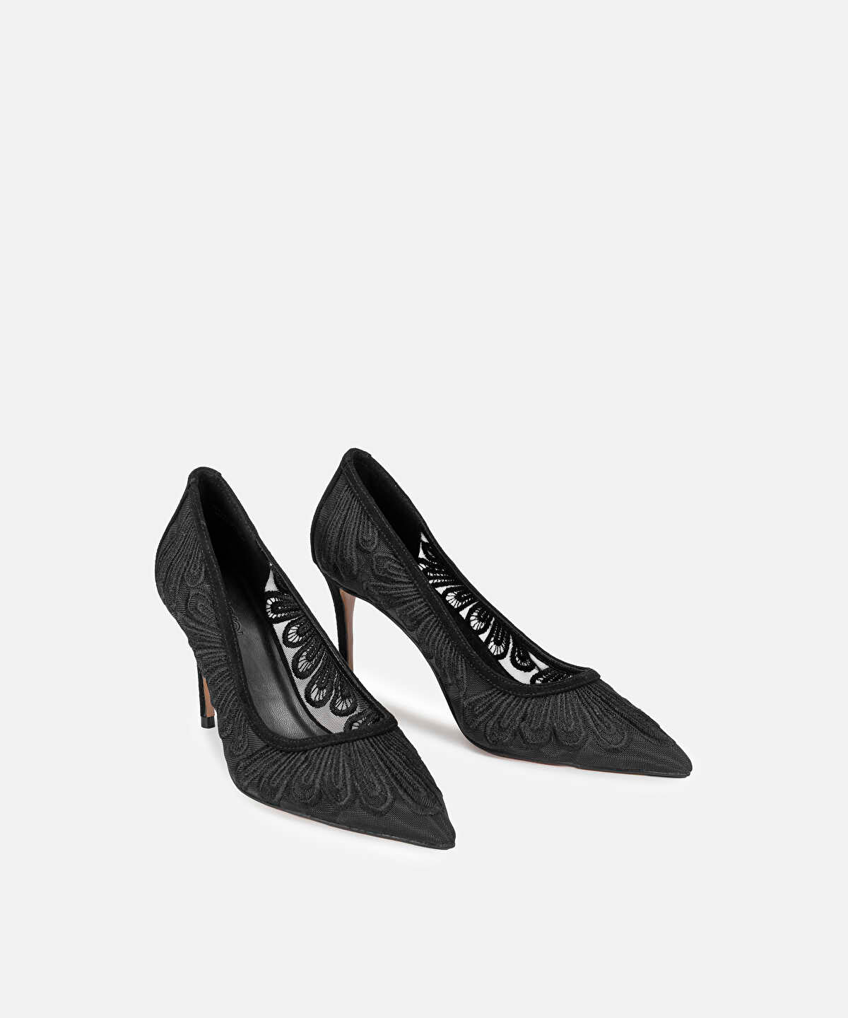 Embroidered Pointed-Toe Heels