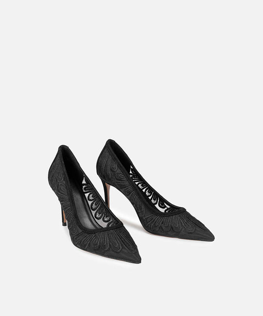 Embroidered Pointed-Toe Heels