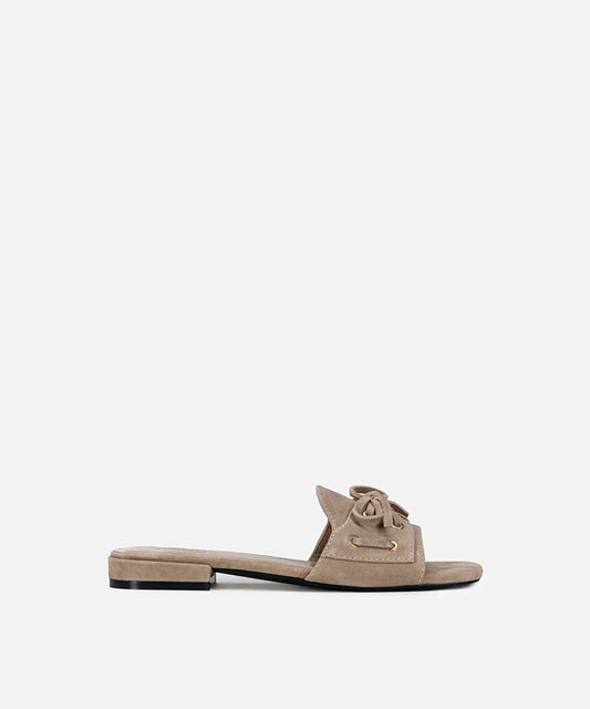 Suede-Leather Slippers with Bow