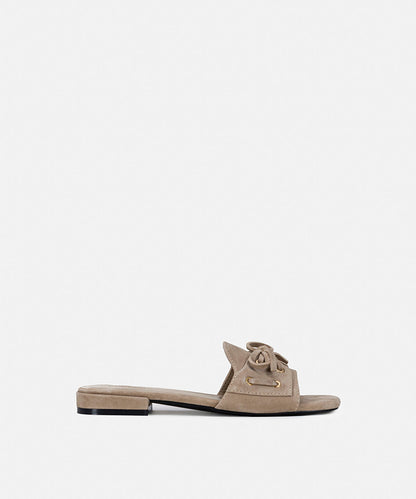 Suede-Leather Slippers with Bow