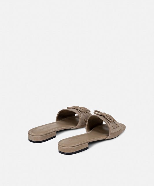 Suede-Leather Slippers with Bow