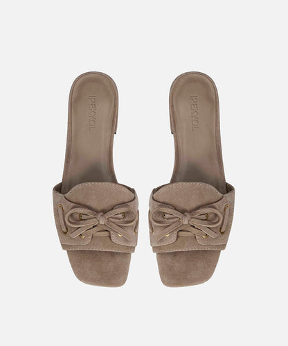 Suede-Leather Slippers with Bow