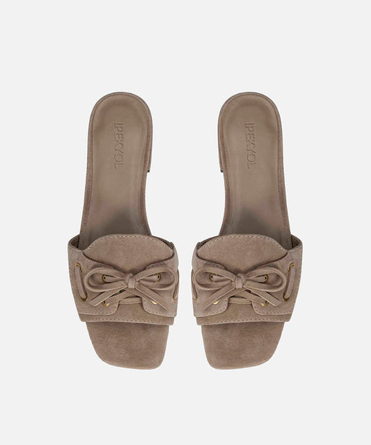 Suede-Leather Slippers with Bow