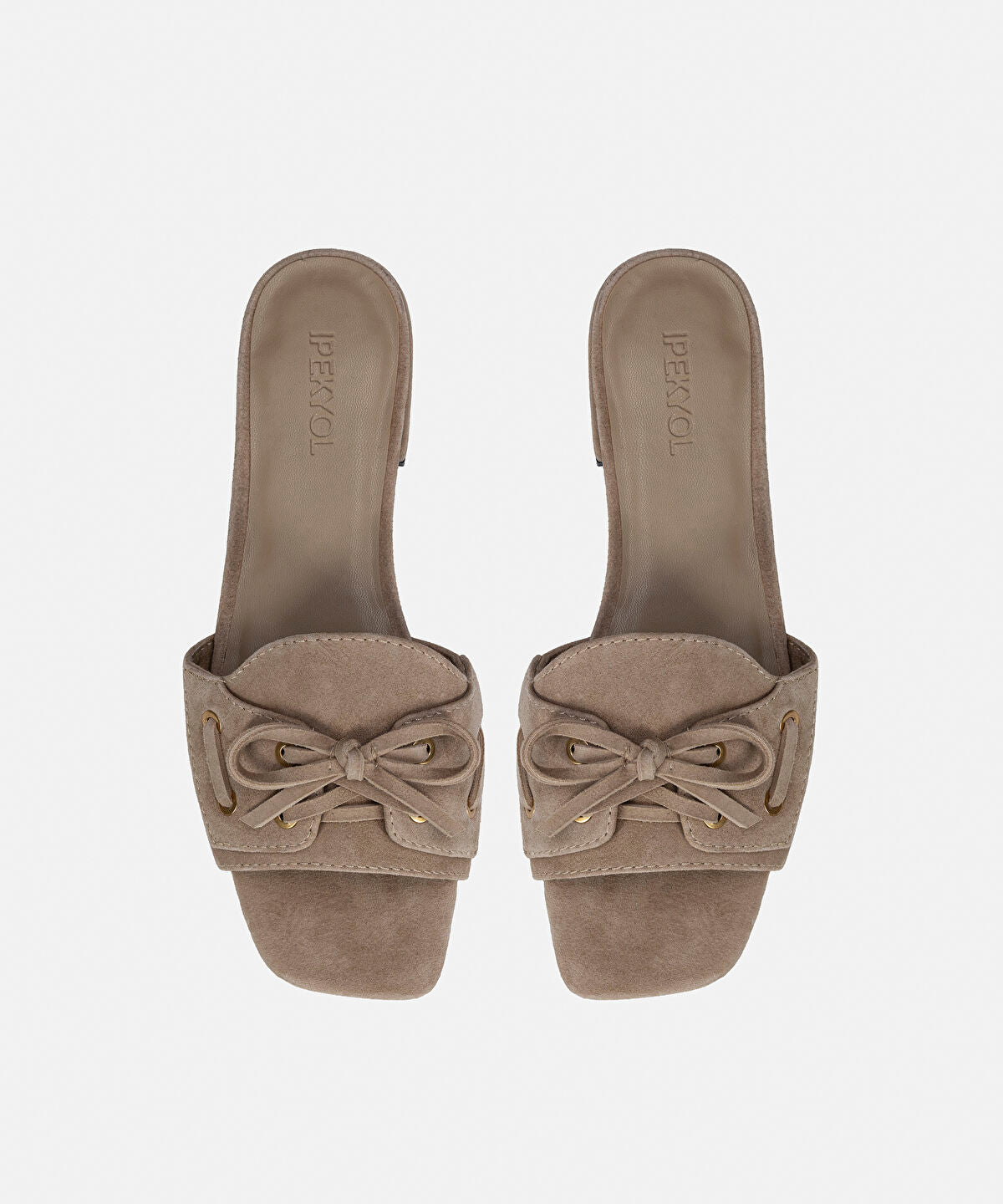 Zoomed Suede-Leather Slippers with Bow