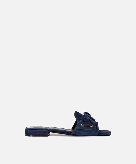 Suede-Leather Slippers with Bow