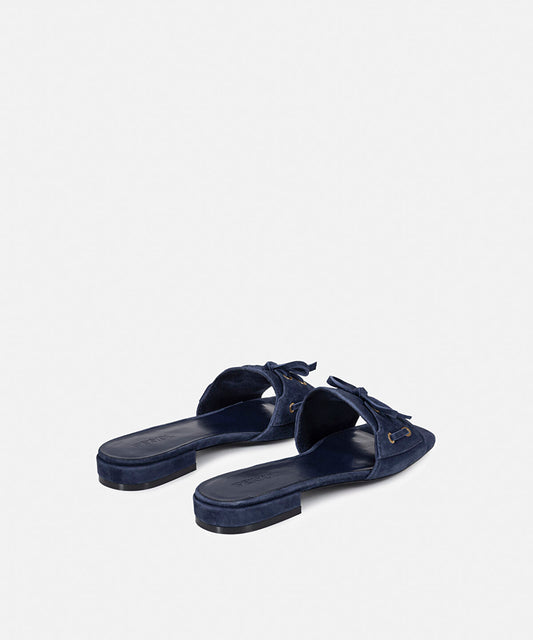 Suede-Leather Slippers with Bow