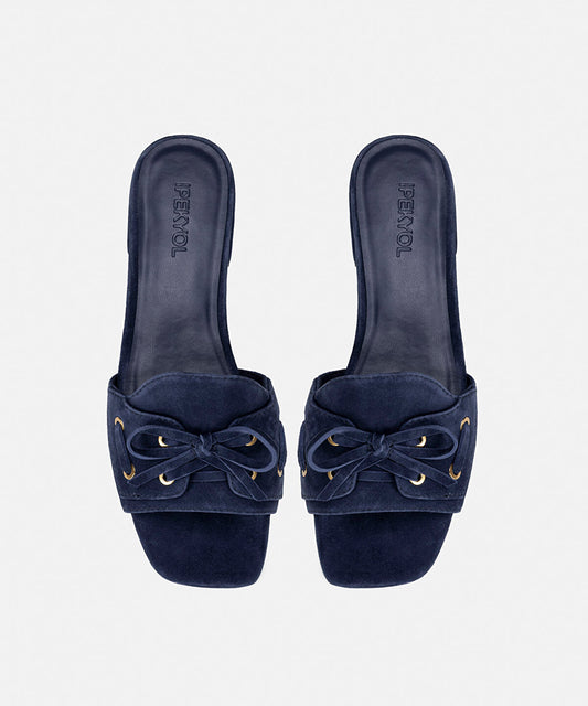 Suede-Leather Slippers with Bow