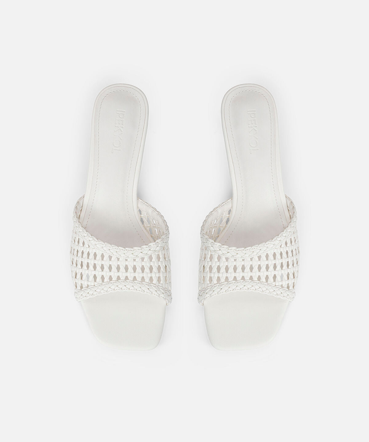 Zoomed Woven Effect Kitten Heel Slides