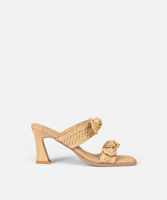 Bow Detail Straw Effect Mules