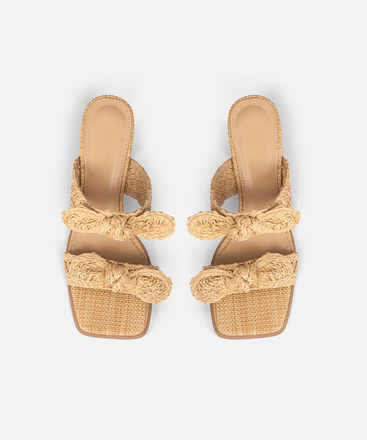 Bow Detail Straw Effect Mules